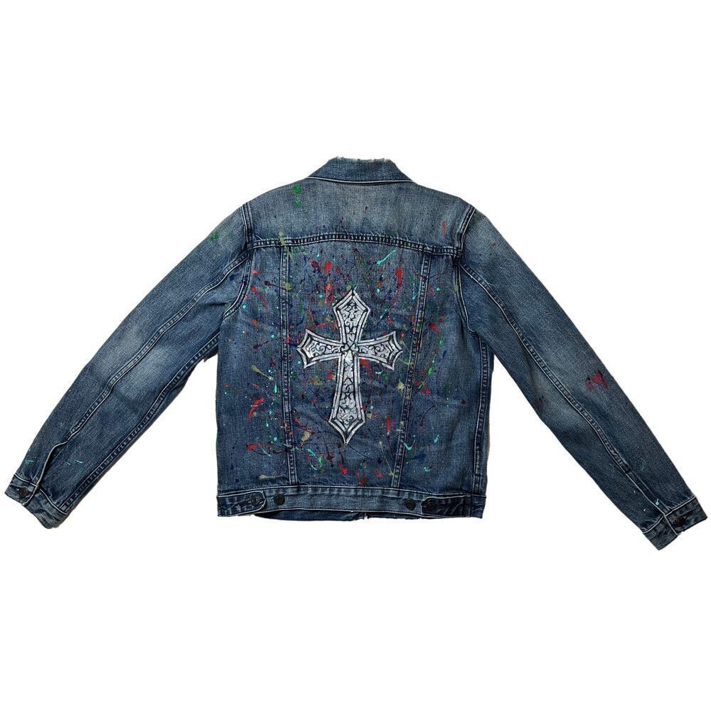REFRESHED - GAP 1969 Hand Painted Blue Denim Jacket Size Medium